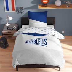 Linge de maison et décoration-Linge de lit enfant-Housse de couette-Parure de lit imprimée - PARIS 2024 - Allez Les Bleus Challenger - 100% coton - Blanc - 140x200 cm