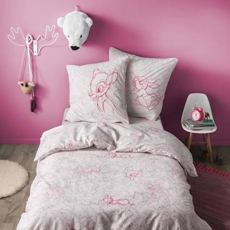 Parure de lit imprimée 100 % coton, DISNEY BAMBI CACHE CACHE 140x200 cm ROSE 1 - vertbaudet enfant 