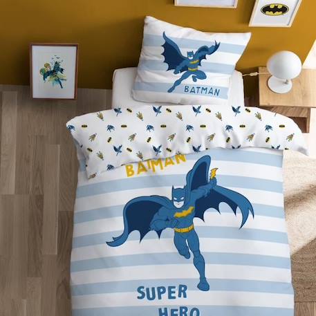 Parure de lit imprimée 100% coton BATMAN TEAM 140x200 cm BLEU 1 - vertbaudet enfant 