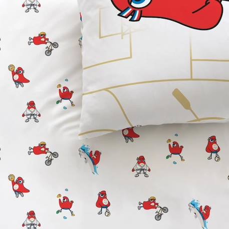 Parure de lit imprimée 100% coton PARIS 2024 JO MASCOTTE OLYMPIQUE SPORT 140x200 cm BLANC 2 - vertbaudet enfant 