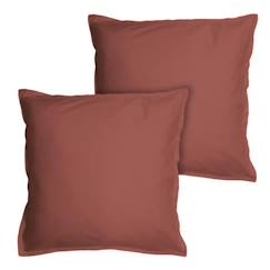 -Set de 2 taies d’oreiller unies à volant, COTON LAVÉ TERRE CUITE 65x65cm