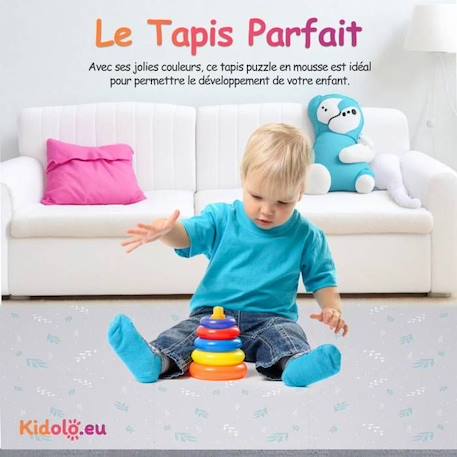 Tapis d éveil et jeux Enfant Puzzle Feuilles Grises - 120 x 180 cm - Géant - Mousse EVA sûre et durable - Kidolo BLANC 4 - vertbaudet enfant 