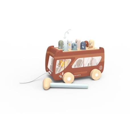 Bus en bois Tap Tap avec marteau - Bois FSC - Jeu à marteler - Speedy Monkey MARRON 1 - vertbaudet enfant 