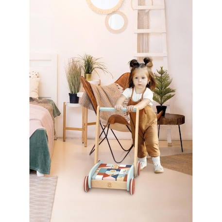 Chariot de marche et jeu des formes 27 blocs - Bois FSC - Trotteur bébé - Speedy Monkey BEIGE 2 - vertbaudet enfant 