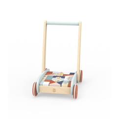 -Chariot de marche et jeu des formes 27 blocs - Bois FSC - Trotteur bébé - Speedy Monkey