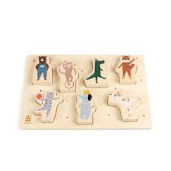 -Puzzle en bois Animaux en bois - 7 pièces - Bébé - Sebra - Motricité fine et reconnaissance des formes et des couleurs