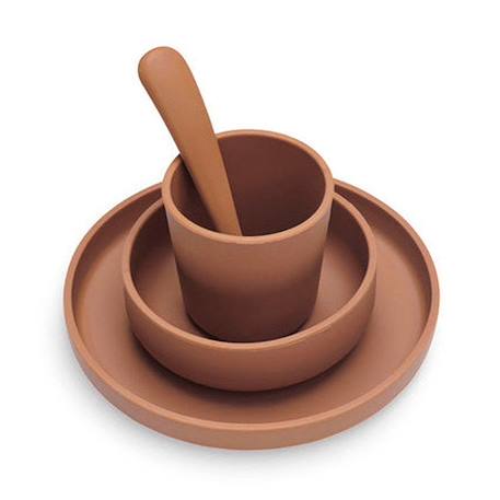 Coffret de table bébé Silicone Caramel (4pcs) - Set vaisselle - Assiette Verre Couverts MARRON 1 - vertbaudet enfant 