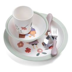 Puériculture-Coffret repas - Pixie Land - Mélamine - Couverts pour enfants - Rose - violet - Sebra