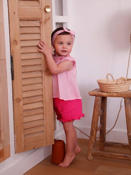 Ensemble blouse, short et bandeau bébé rose 1 - vertbaudet enfant 