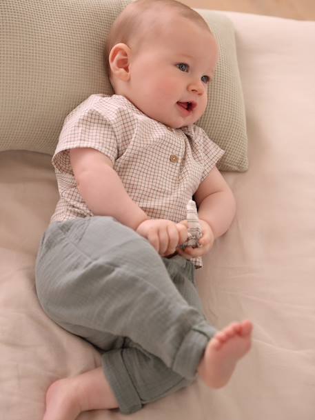 Bébé-Ensemble-Ensemble t-shirt et pantalon en gaze de coton naissance