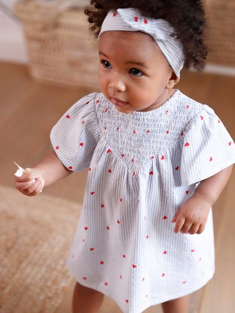 Ensemble en seersucker robe + short + bandeau bébé rayé bleu 1 - vertbaudet enfant 