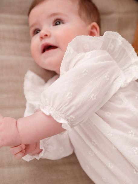 Blouse cérémonie brodée naissance manches longues blanc 1 - vertbaudet enfant 