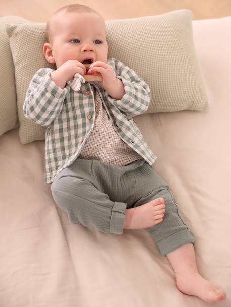 Cardigan seersucker à carreaux naissance vert de gris 5 - vertbaudet enfant 