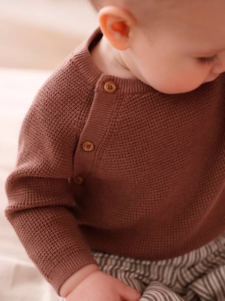 Pull en maille fantaisie naissance ouverture devant moka 1 - vertbaudet enfant 