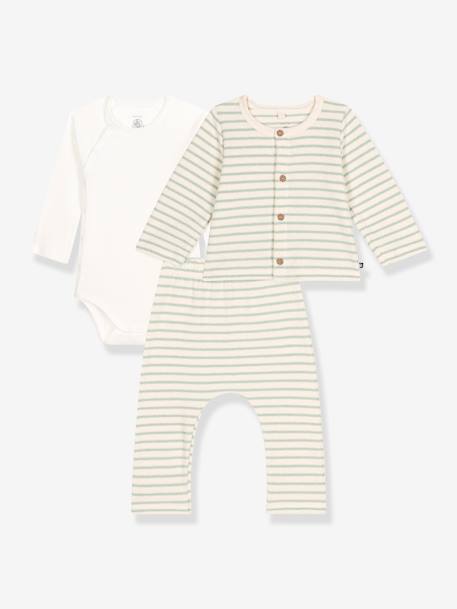 Ensemble 3 pièces bébé PETIT BATEAU rayé vert 1 - vertbaudet enfant 