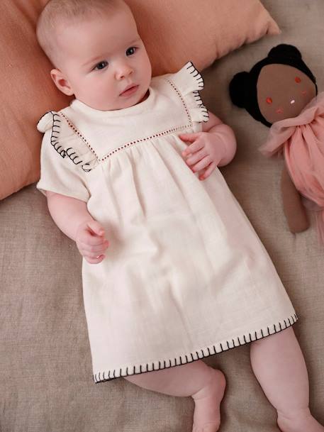 Robe en gaze de coton naissance écru 6 - vertbaudet enfant 