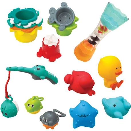 Coffret de bain INFANTINO - 17 pcs - Gobelets, aspergeurs, pêche à la ligne ORANGE 1 - vertbaudet enfant 