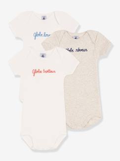 Lot de 3 bodies Globe trotteur en coton PETIT BATEAU manches courtes  - vertbaudet enfant