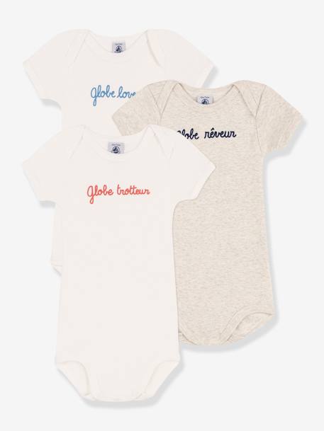 Bébé-Lot de 3 bodies Globe trotteur en coton PETIT BATEAU manches courtes