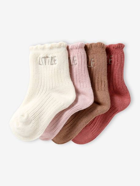 Lot de 4 paires de chaussettes 'little' bébé cappuccino+vieux rose 3 - vertbaudet enfant 