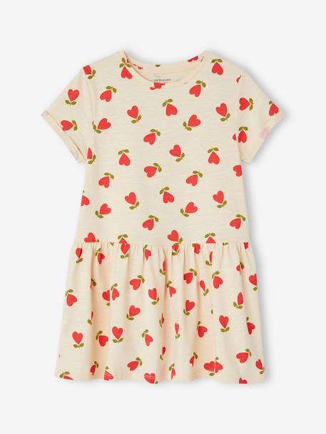 Robe Basics imprimée fille manches courtes blanc imprimé+écru+rayé bleu+rose+rose pâle+rose poudré+vert émeraude+vert foncé imprimé tropical 8 - vertbaudet enfant 