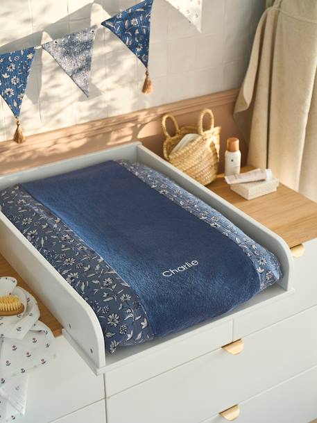 Housse matelas à langer bi-matière gaze de coton/éponge bleu imprimé+vert céladon 2 - vertbaudet enfant 