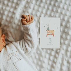 Linge de maison et décoration-Cartes étapes - mes premiers mois - bleu/gris - L'Atelier Gigogne - Capturer les moments magiques de la première année de bébé