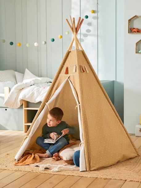 Tipi réversible Géronimo en tissu et bois FSC® caramel+multicolore 1 - vertbaudet enfant 