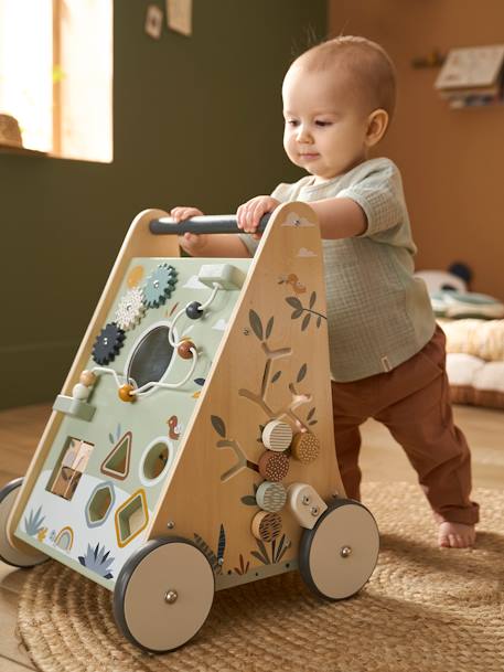 Chariot de marche avec freins en bois FSC® bois+rose+rose+Vert 6 - vertbaudet enfant 