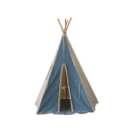 Tente tipi enfant Moi Mili Jeans - Bleu - TU avec fenêtre et pompons BLEU 1 - vertbaudet enfant 