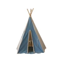 Tente tipi enfant Moi Mili Jeans - Bleu - TU avec fenêtre et pompons  - vertbaudet enfant