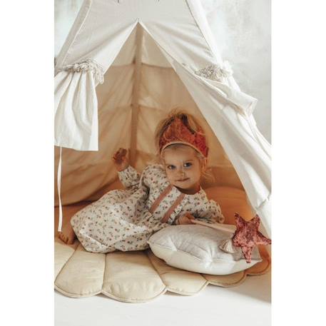 Tente tipi enfant Moi Mili Folk Honey - beige/ jaune - froufrous et tapis de coquillages ou tapis de feuilles BEIGE 3 - vertbaudet enfant 