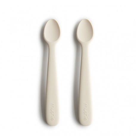 Lot de 2 cuillères bébé silicone Ivoire - Apprentissage repas - Mushie BEIGE 1 - vertbaudet enfant 