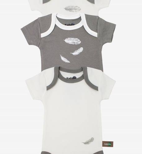 Body manches courtes en Coton Bio à motifs plumes (lot de 3) GRIS 1 - vertbaudet enfant 