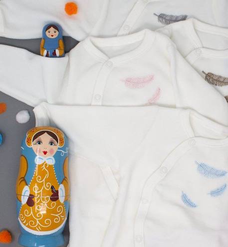 Pyjama bébé en Coton Bio à motifs plumes colorées BEIGE+BLEU+GRIS+ROSE 11 - vertbaudet enfant 