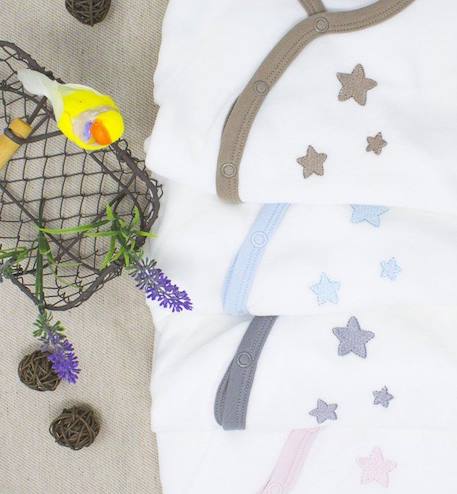 Pyjama bébé Coton Bio blanc motifs étoiles BEIGE+GRIS+ROSE 2 - vertbaudet enfant 