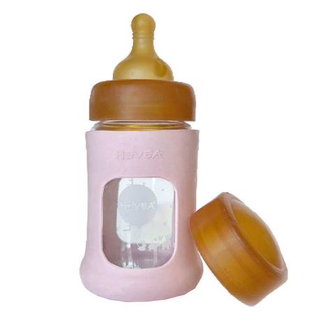 Biberon en verre avec housse de protection rose 150 ml 0+ mois - Pack unitaire - HEVEA ROSE 1 - vertbaudet enfant 