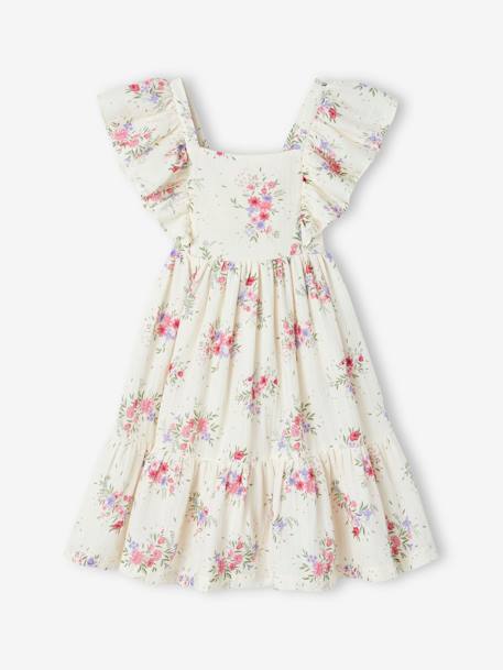 Robe à fleurs en gaze de coton fille écru 2 - vertbaudet enfant 