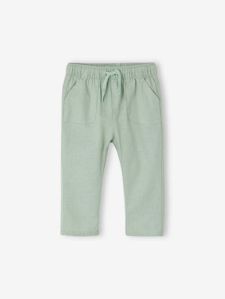 Pantalon léger en lin et coton bébé vert sauge 1 - vertbaudet enfant 