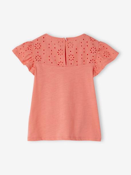 T-shirt fille avec détails broderie anglaise blanc+bleu marine+corail+fuchsia+mauve+vert pâle 12 - vertbaudet enfant 