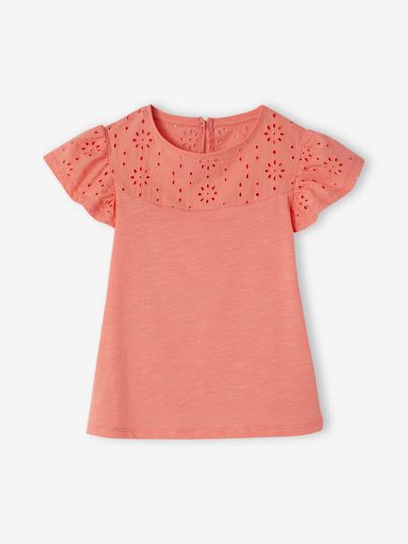 T-shirt fille avec détails broderie anglaise blanc+bleu marine+corail+fuchsia+mauve+vert pâle 11 - vertbaudet enfant 