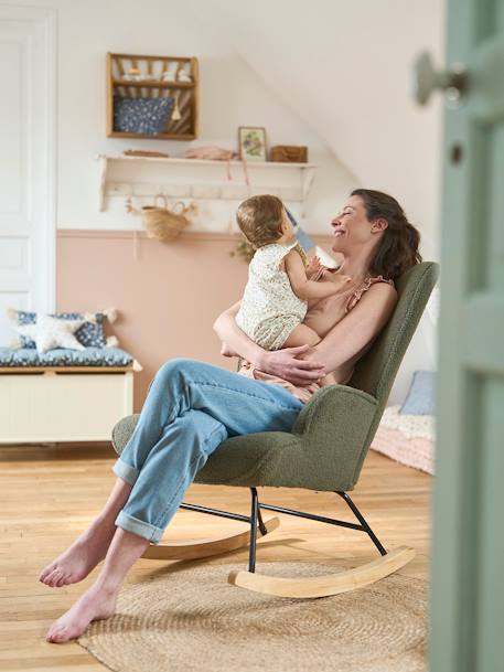 Fauteuil d'allaitement à bascule en tissu bouclette kaki 4 - vertbaudet enfant 