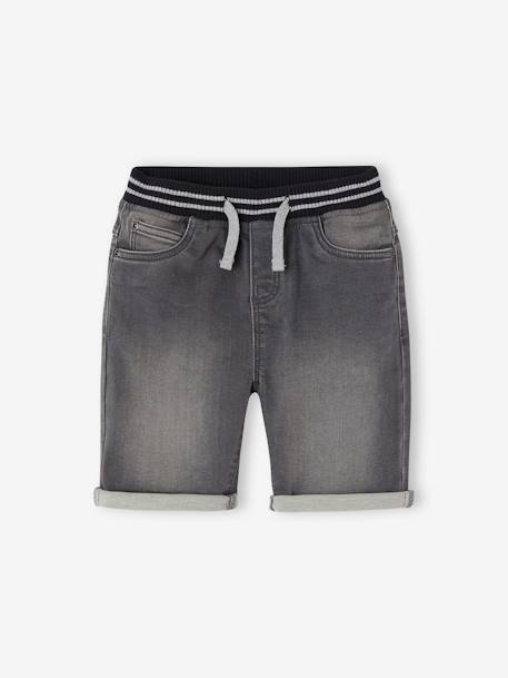 Bermuda facile à enfiler garçon en molleton effet denim denim gris+double stone+stone 1 - vertbaudet enfant 