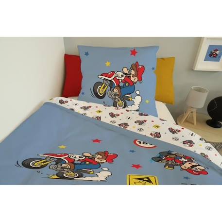 MARIO - Housse de couette Mario Kart 140x200 cm + 1 Taie D'Oreiller 63x63 cm - 100% Coton - Bleu BLEU 4 - vertbaudet enfant 