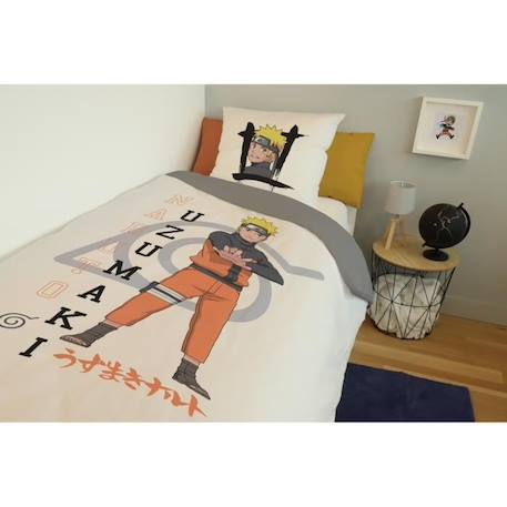 Naruto - Housse De Couette Réversible Naruto & Sasuke 140x200 cm + 1 Taie d'oreiller 63x63 cm - Ecru/Gris BEIGE 2 - vertbaudet enfant 