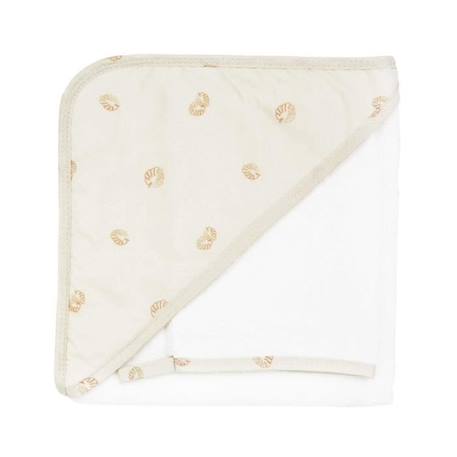 Cape de bain bébé Trois Kilos Sept - Ecru - 70x70cm - Motifs feuilles terracotta BEIGE 1 - vertbaudet enfant 