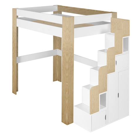 Lit mezzanine avec bureau ALEX  Blanc et Bois Naturel - 90x190 cm - Bois massif BLANC 2 - vertbaudet enfant 