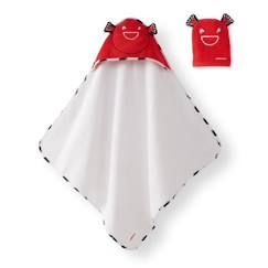 Linge de maison et décoration-Linge de bain-Cape de bain-Cape de bain bébé CATIMINI Créative Côtier - 100% Coton - Blanc et Rouge - 80x80 cm + Gant de toilette 15x21 cm