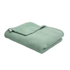 -Couverture bébé - TROIS KILOS SEPT - Vert Sauge - Flanelle et tricot - 75x100 cm