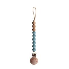 Attache sucette en bois et silicone - Eva Bleu - Avec clip - Porte tétine bébé - Mushie  - vertbaudet enfant